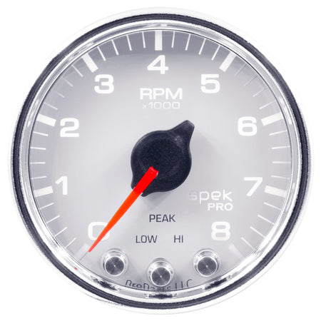 AutoMeter P33411 - GAUGE, TACH, 2 1/16", 8K RPM, W/ SHIFT LIGHT & PEAK MEM, WHT/CHRM, SPEK-PRO 3