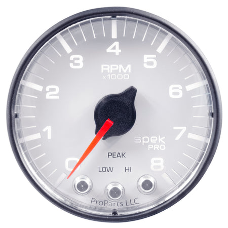 AutoMeter P334128 - GAUGE, TACH, 2 1/16", 8K RPM, W/ SHIFT LIGHT & PEAK MEM, WHT/BLK, SPEK-PRO 3