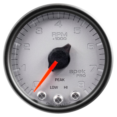 AutoMeter P33422 - GAUGE, TACH, 2 1/16", 8K RPM, W/ SHIFT LIGHT & PEAK MEM, SLVR/BLK, SPEK-PRO 4