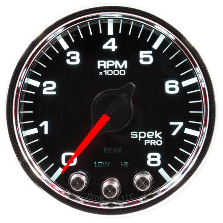 AutoMeter P33431 - GAUGE, TACH, 2 1/16", 8K RPM, W/ SHIFT LIGHT & PEAK MEM, BLK/CHRM, SPEK-PRO 3