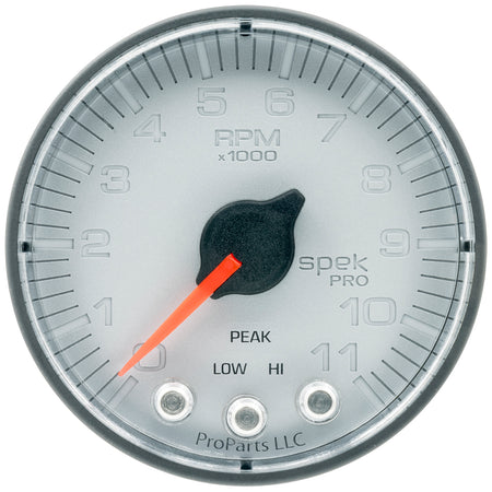 AutoMeter P336228 - GAUGE, TACH, 2 1/16", 11K RPM, W/ SHIFT LIGHT & PEAK MEM, SLVR/BLK, SPEK-PRO 3