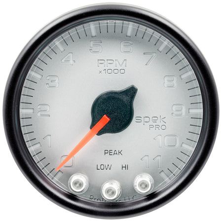 AutoMeter P33622 - GAUGE, TACH, 2 1/16", 11K RPM, W/ SHIFT LIGHT & PEAK MEM, SLVR/BLK, SPEK-PRO 5
