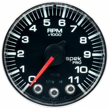 AutoMeter P336318 - GAUGE, TACH, 2 1/16", 11K RPM, W/ SHIFT LIGHT & PEAK MEM, BLK/CHRM, SPEK-PRO 3