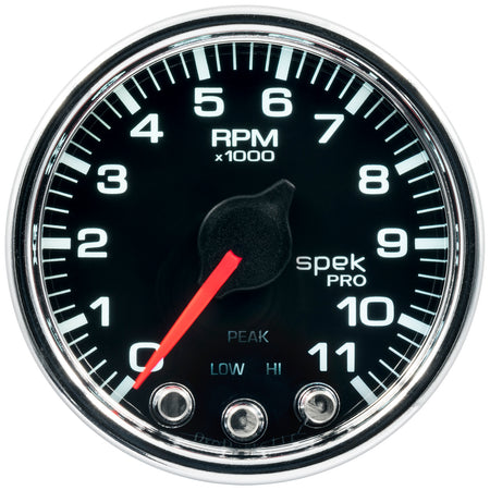AutoMeter P33631 - GAUGE, TACH, 2 1/16", 11K RPM, W/ SHIFT LIGHT & PEAK MEM, BLK/CHRM, SPEK-PRO 3