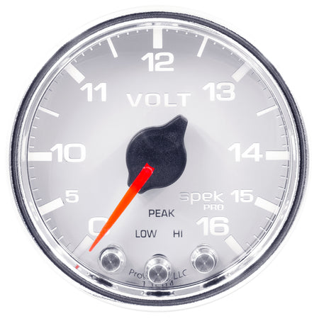 AutoMeter P34411 - GAUGE, VOLTMETER, 2 1/16", 16V, STEPPER MOTOR W/PEAK & WARN, WHT/CHRM, SPEK-PRO 3