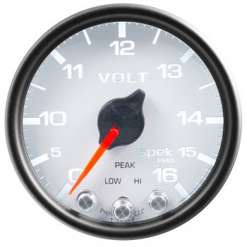 AutoMeter P34412 - GAUGE, VOLTMETER, 2 1/16", 16V, STEPPER MOTOR W/PEAK & WARN, WHT/BLK, SPEK-PRO 6