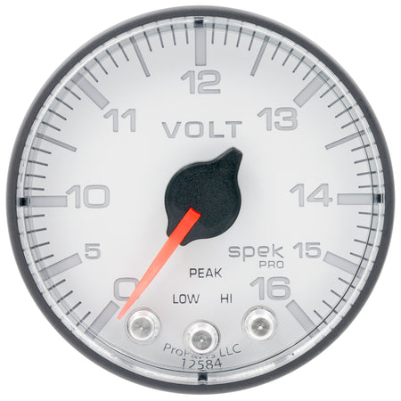 AutoMeter P344128 - GAUGE, VOLTMETER, 2 1/16", 16V, STEPPER MOTOR W/PEAK & WARN, WHT/BLK, SPEK-PRO 3