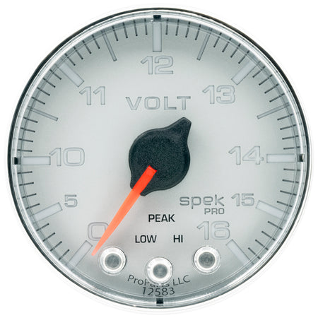 AutoMeter P344218 - GAUGE, VOLTMETER, 2 1/16", 16V, STEPPER MOTOR W/PEAK & WARN, SLVR/CHRM, SPEK-PRO 3
