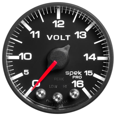 AutoMeter P344328 - GAUGE, VOLTMETER, 2 1/16", 16V, STEPPER MOTOR W/PEAK & WARN, BLK/BLK, SPEK-PRO 5