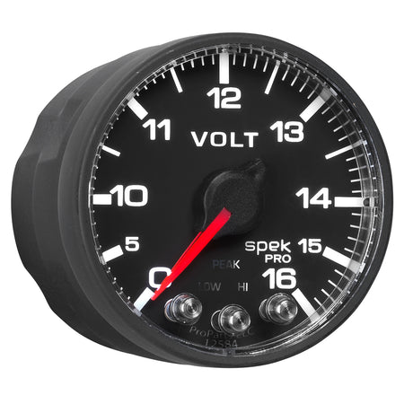 AutoMeter P344328 - GAUGE, VOLTMETER, 2 1/16", 16V, STEPPER MOTOR W/PEAK & WARN, BLK/BLK, SPEK-PRO 1