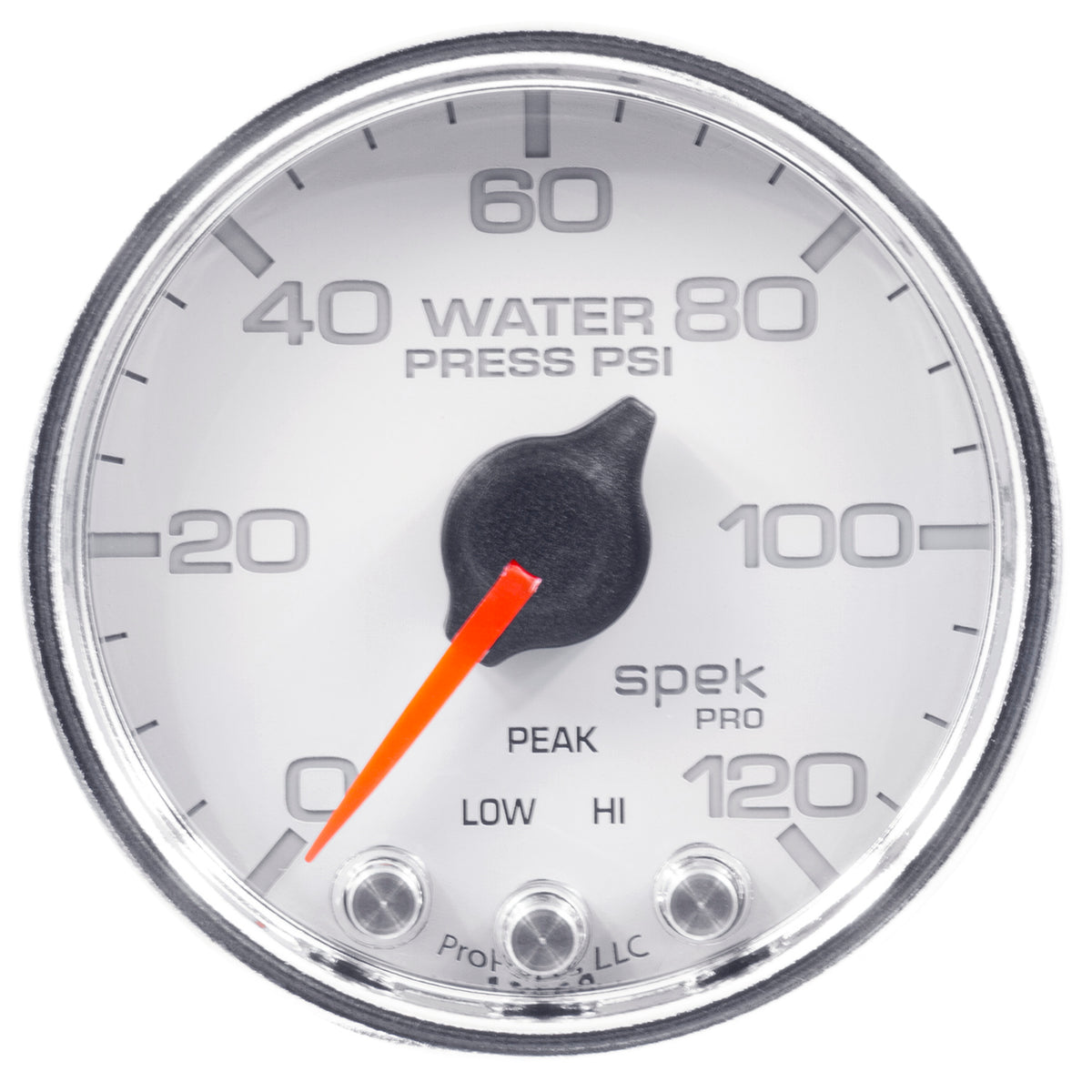 AutoMeter P34511 - GAUGE, WATER PRESS, 2 1/16", 120PSI, STEPPER MOTOR W/PEAK & WARN, WHT/CHRM, SPEK 4