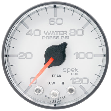 AutoMeter P345128 - GAUGE, WATER PRESS, 2 1/16", 120PSI, STEPPER MOTOR W/PEAK & WARN, WHT/BLK, SPEK 3