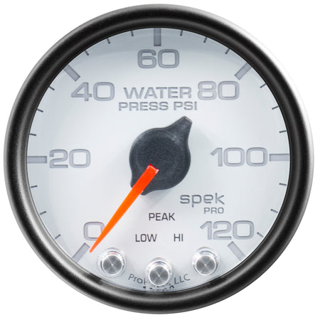AutoMeter P34512 - GAUGE, WATER PRESS, 2 1/16", 120PSI, STEPPER MOTOR W/PEAK & WARN, WHT/BLK, SPEK 4