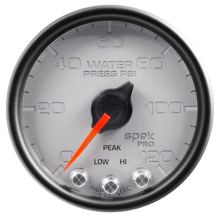 AutoMeter P34522 - GAUGE, WATER PRESS, 2 1/16", 120PSI, STEPPER MOTOR W/PEAK & WARN, SLVR/BLK, SPEK 4