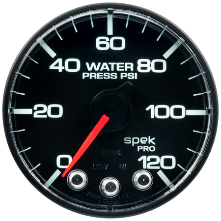 AutoMeter P345328 - GAUGE, WATER PRESS, 2 1/16", 120PSI, STEPPER MOTOR W/PEAK & WARN, BLK/BLK, SPEK 3