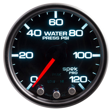 AutoMeter P34552 - GAUGE, WATER PRESS, 2 1/16", 120PSI, STEPPER MTR W/PK & WRN, BLK/SMOKE/BLK, SPEK 3