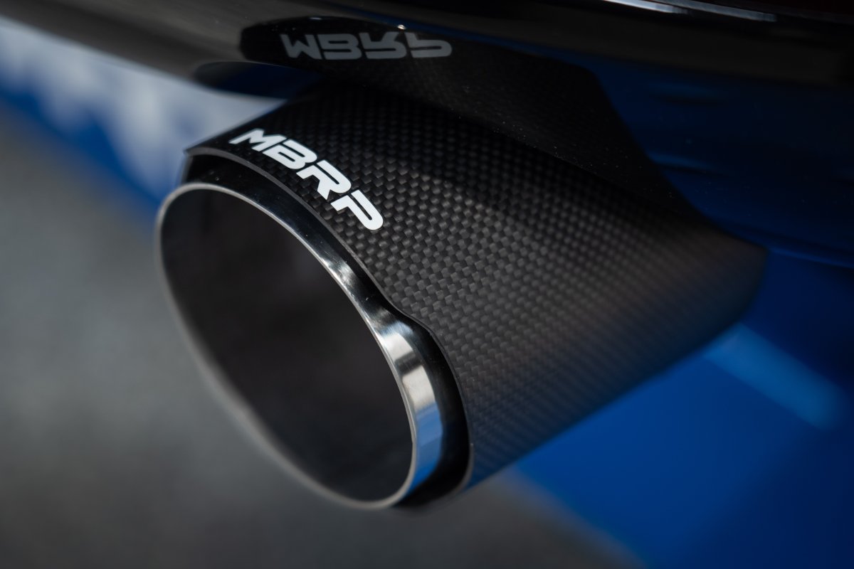 MBRP S44503CF Armor Pro T304 Stainless Steel 2.5 Inch Axle-Back Dual Split Rear Carbon Fiber Tips Street Profile