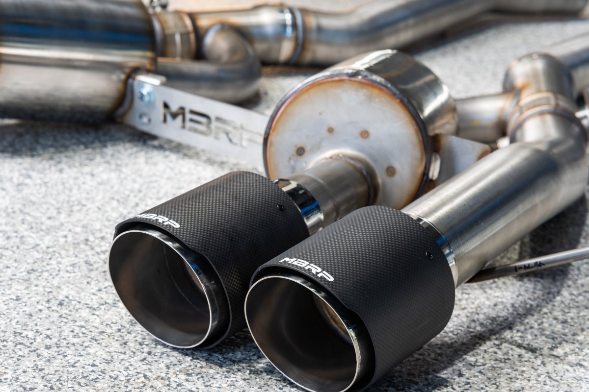 MBRP S45033CF T304 Stainless Steel 3 Inch Axle-Back Quad Rear Exit Carbon Fiber Tips