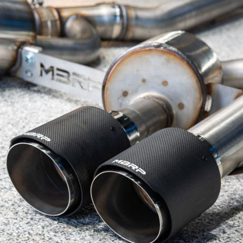 MBRP S45033CF T304 Stainless Steel 3 Inch Axle-Back Quad Rear Exit Carbon Fiber Tips