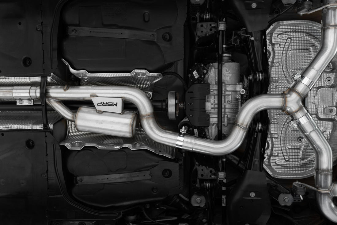 MBRP S4612304 - 2022-Up Volkswagen Golf R MK8 T304 Stainless Steel 3 Inch Cat-Back Quad Split Rear Valve Delete MBRP