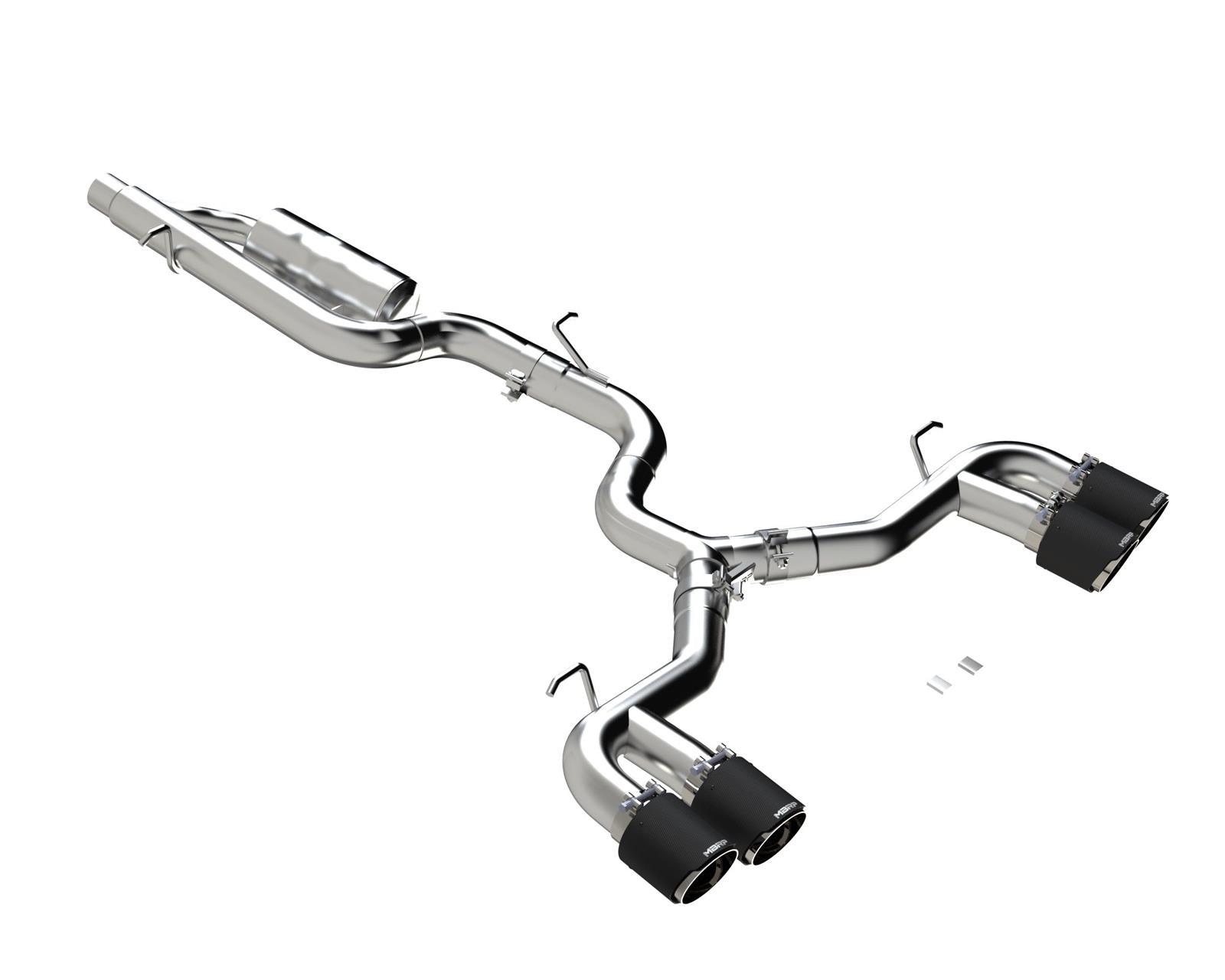 MBRP S46123CF T304 Stainless Steel 3 Inch Cat-Back Quad Split Rear Carbon Fiber Tips Valve Delete