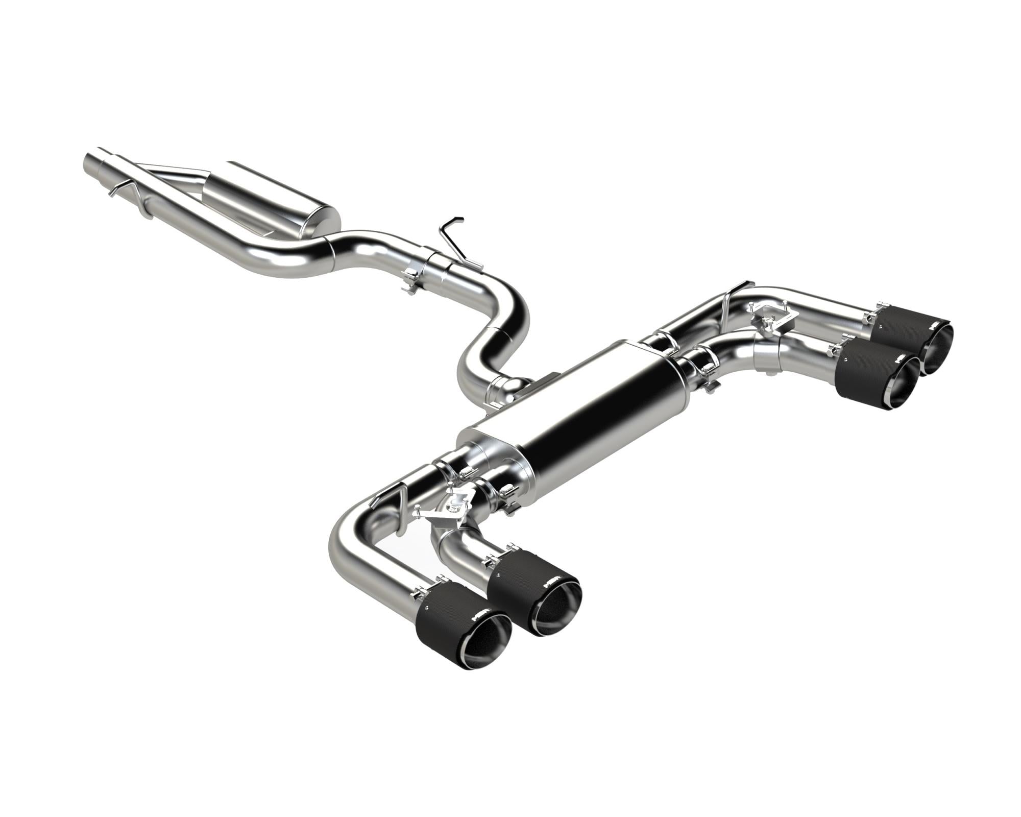 MBRP S46133CF - 2022-Up Volkswagen Golf R MK8 T304 Stainless Steel 3 Inch Cat-Back 2.5 Inch Quad Rear Exit with Carbon Fiber Tips Active Exhaust MBRP 1