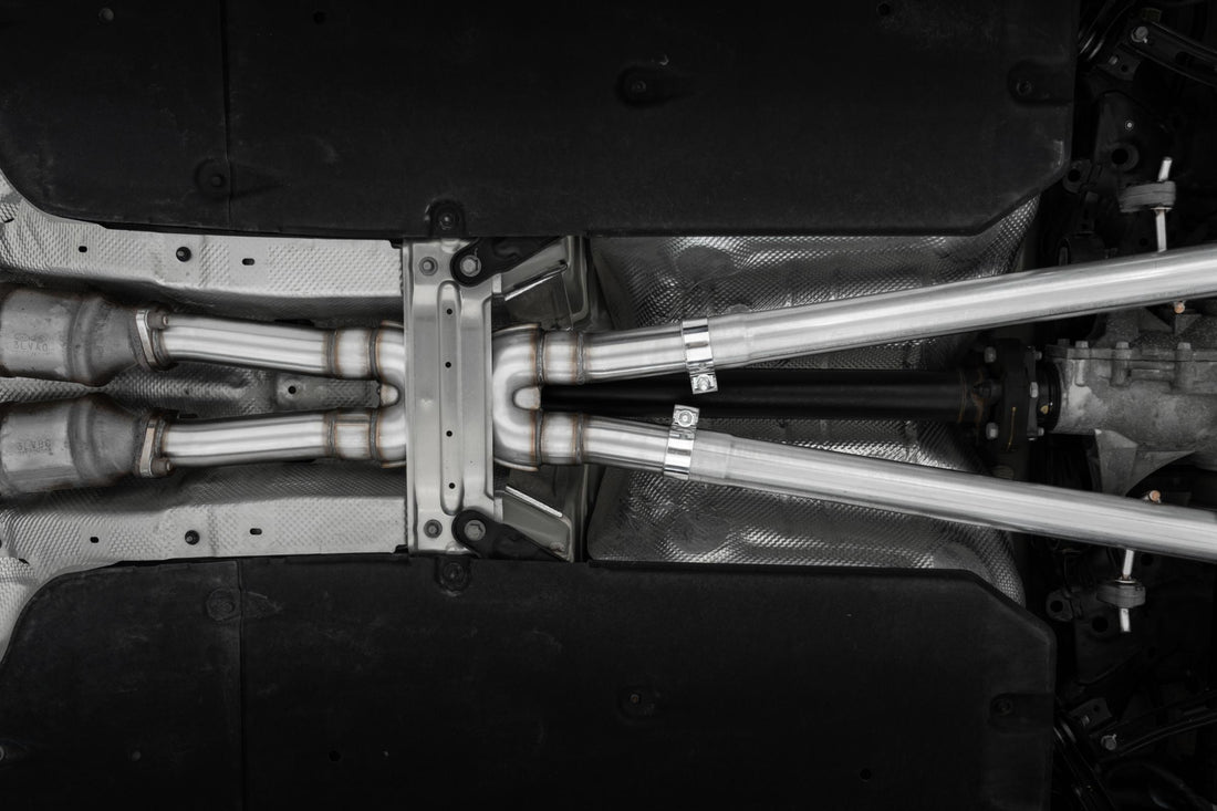 MBRP S4708304 2.5 Inch Cat-Back Dual Split Rear Quad Outlet T304 Stainless Steel Active Exhaust