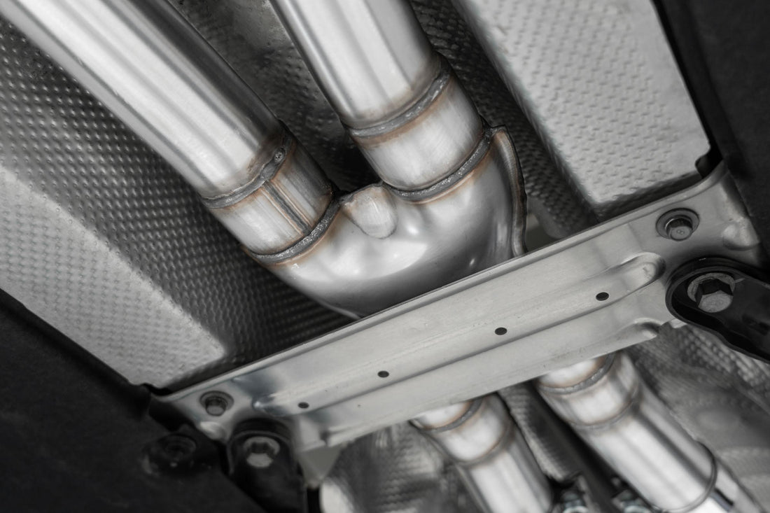 MBRP S4708304 2.5 Inch Cat-Back Dual Split Rear Quad Outlet T304 Stainless Steel Active Exhaust