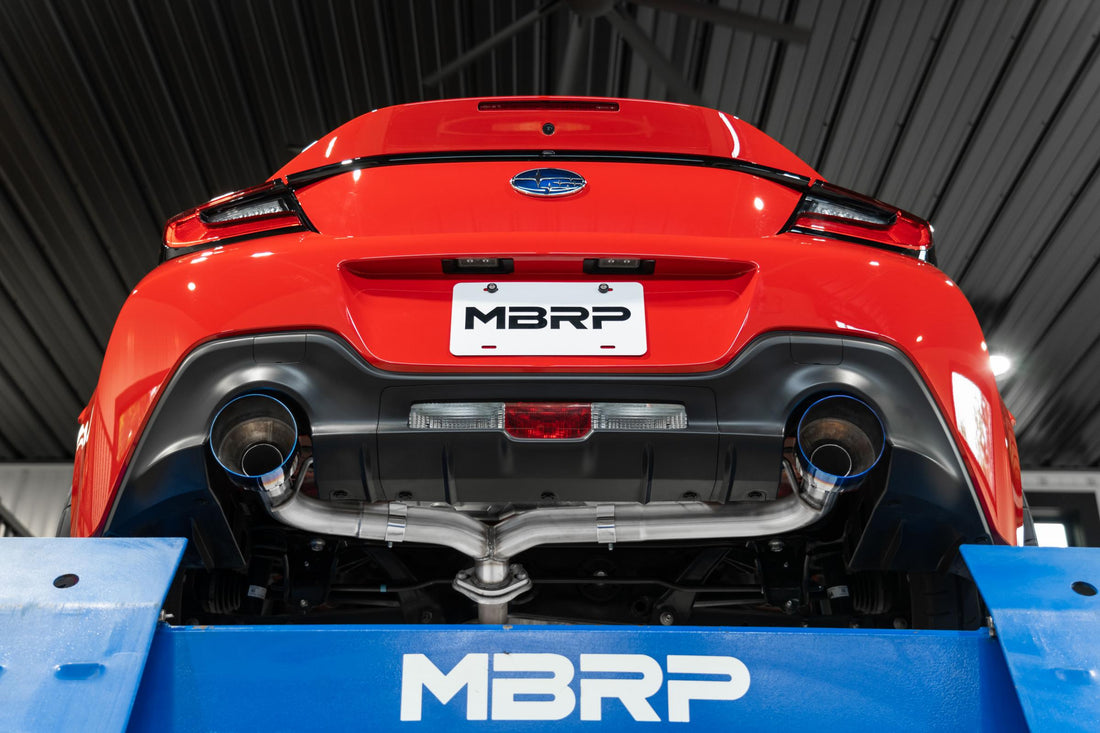 MBRP S48053BE 2.5 Inch T304 Stainless Steel Axle-Back Dual Split Rear Burnt End Tips