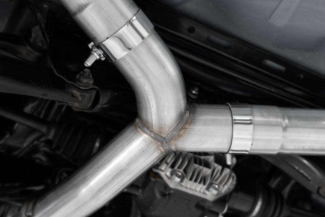 MBRP S48083CF T304 Stainless Steel 3 Inch Cat-Back Dual Split Rear Quad Carbon Fiber Tips Race Profile