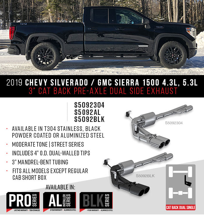 MBRP S5092AL 3 Inch Cat Back Exhaust System Pre-Axle Dual Outlet Aluminized Steel