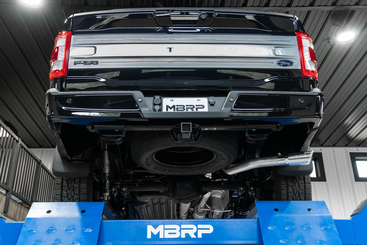 MBRP S5221304 - T304 Stainless Steel 3 Inch Resonator Back Single Side Exit 2021-Up Ford F-150 PowerBoost Hybrid 3.5L MBRP 5