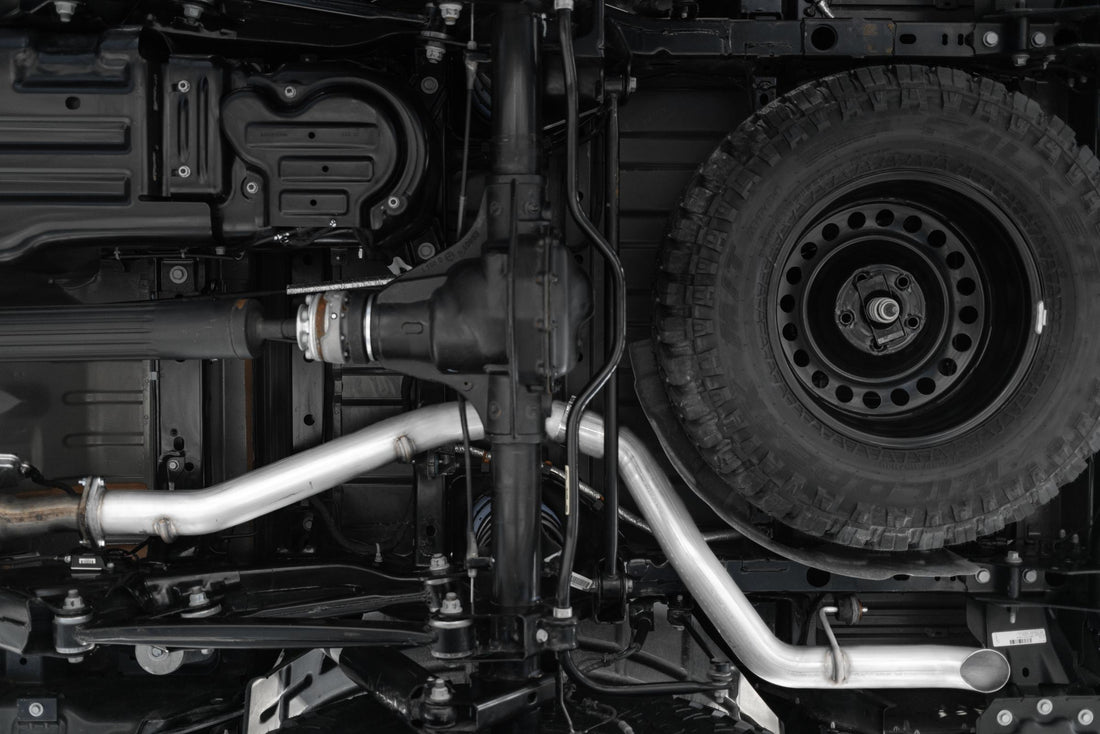 MBRP S6502409 - 21-23 Jeep Gladiator Armor Plus Series T409 Stainless Steel 3 Inch Filter Back Rear Turn Down Exhaust System MBRP