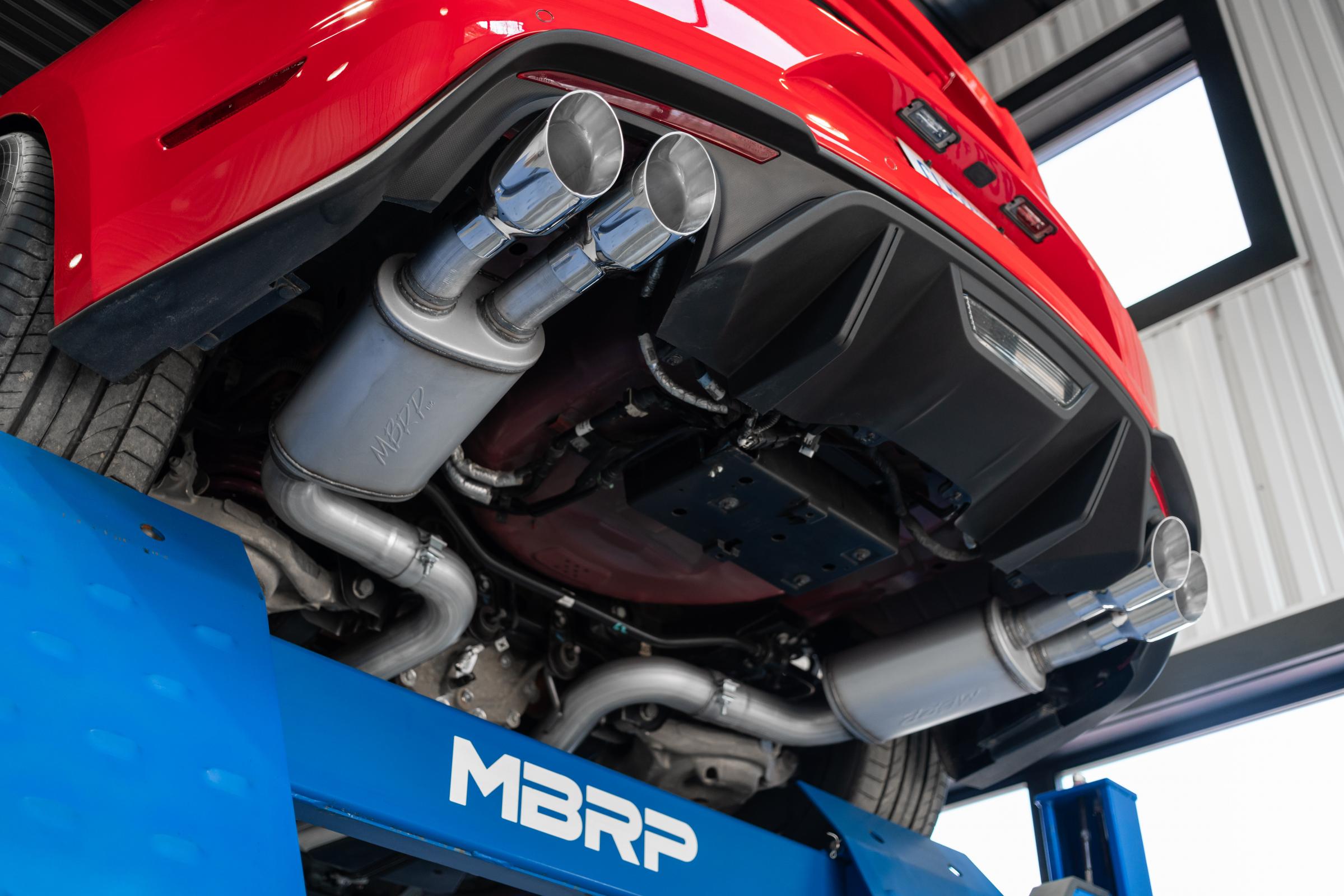 MBRP S7205BLK - 3 Inch Cat Back Exhaust System For 18-23 Ford Mustang GT 5.0L With Quad 4 Inch Dual Wall Tips Street Version Black Coated MBRP 4