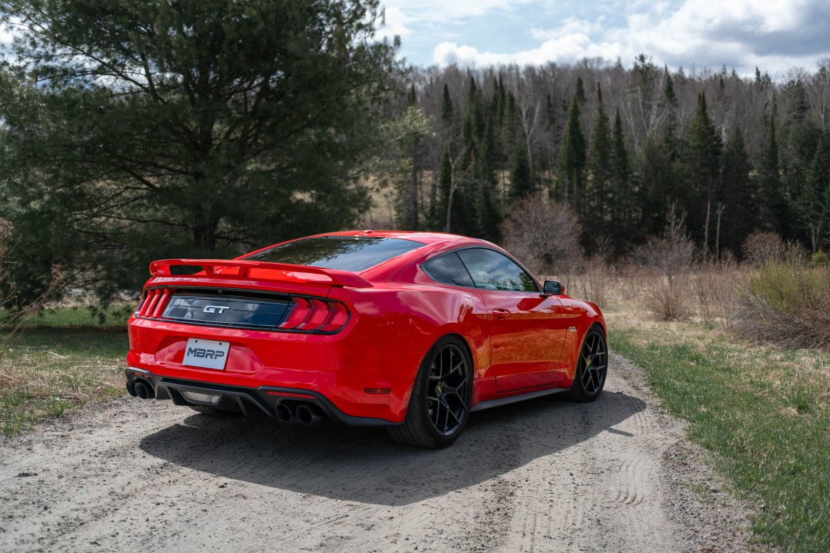 MBRP S72113CF - 2018-23 Ford Mustang GT 5.0L T304 Stainless Steel 2.5 Inch Axle-Back with Quad Carbon Fiber Tips MBRP