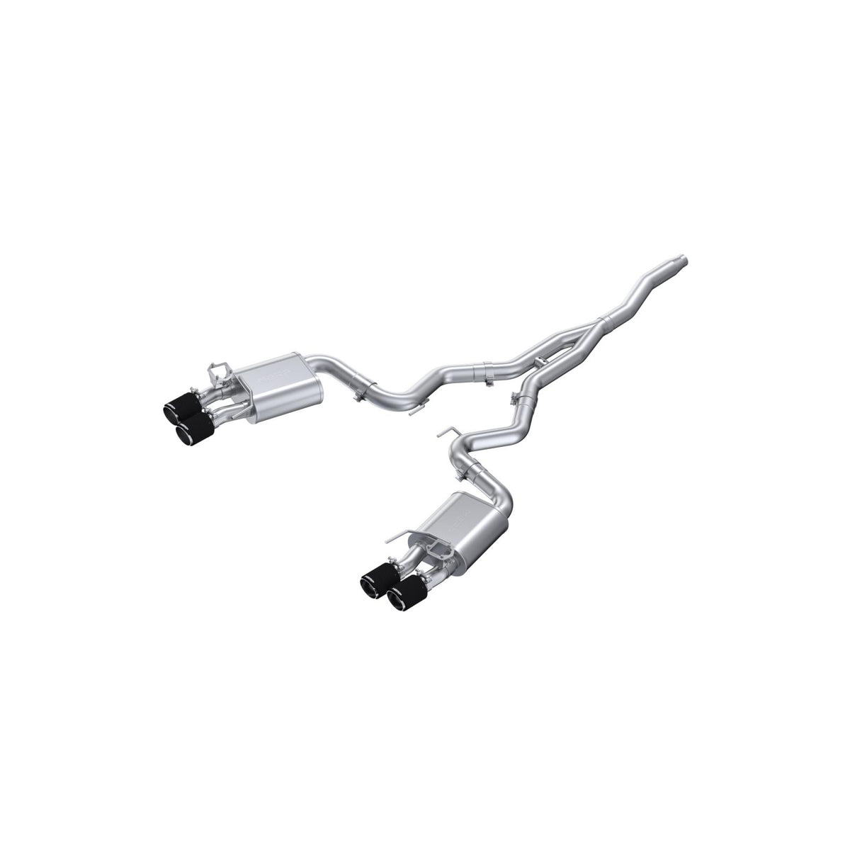 MBRP S72233CF - 2019-2023 Ford Mustang 2.3L EcoBoost Active T304 Stainless Steel 3 Inch Cat-Back Quad Rear Exit with CF Tips MBRP 1