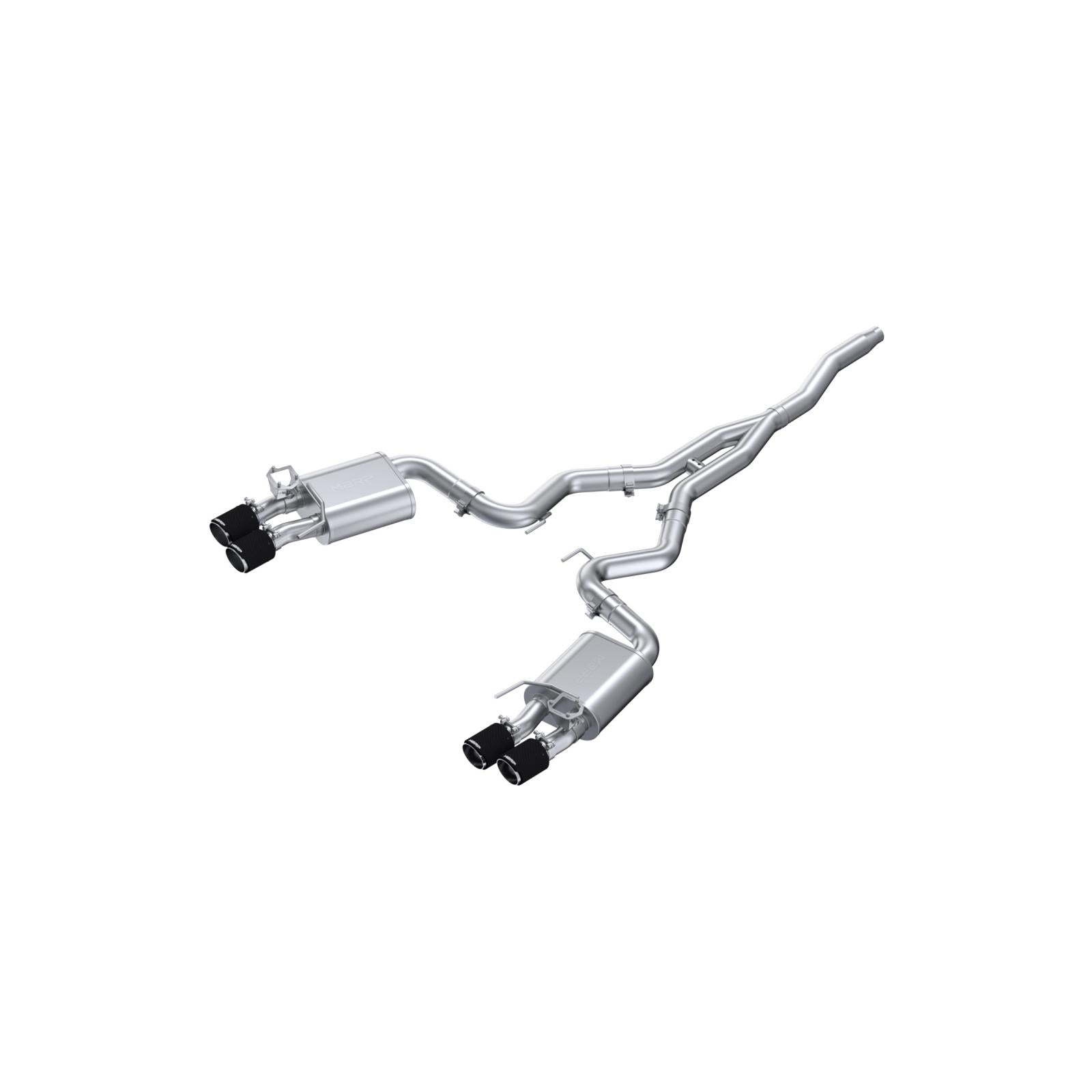 MBRP S72233CF - 2019-2023 Ford Mustang 2.3L EcoBoost Active T304 Stainless Steel 3 Inch Cat-Back Quad Rear Exit with CF Tips MBRP 1