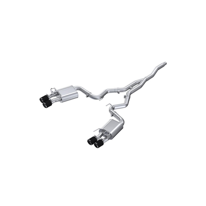 MBRP S72233CF - 2019-2023 Ford Mustang 2.3L EcoBoost Active T304 Stainless Steel 3 Inch Cat-Back Quad Rear Exit with CF Tips MBRP 1