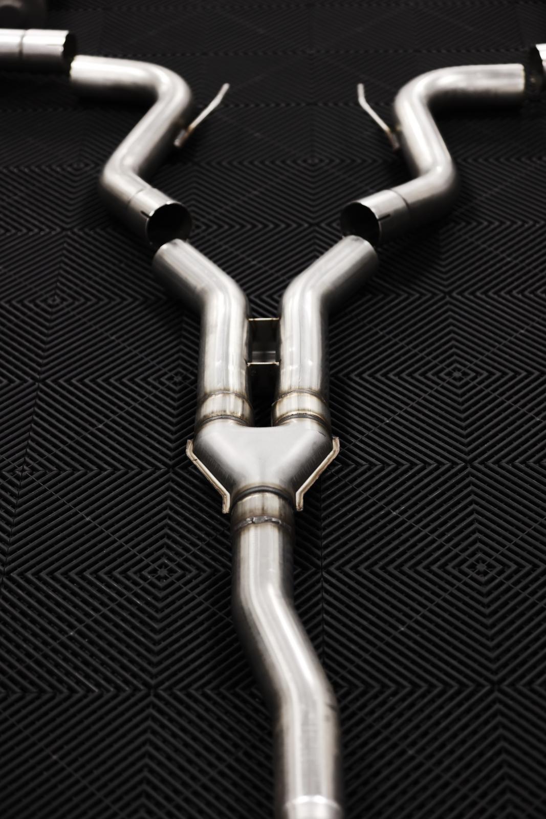 MBRP S72233CF - 2019-2023 Ford Mustang 2.3L EcoBoost Active T304 Stainless Steel 3 Inch Cat-Back Quad Rear Exit with CF Tips MBRP 2
