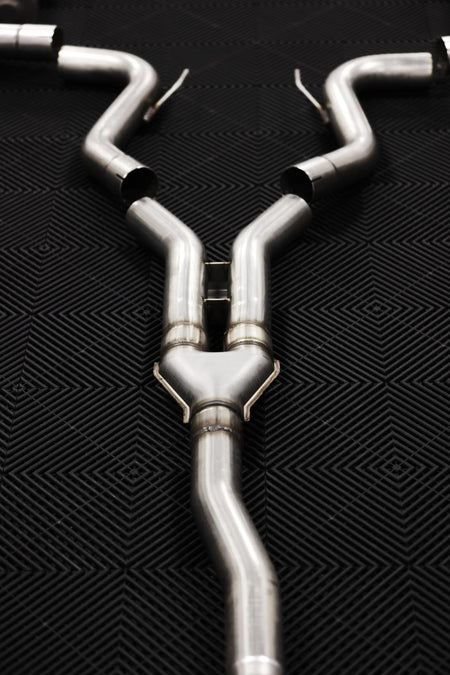 MBRP S72233CF - 2019-2023 Ford Mustang 2.3L EcoBoost Active T304 Stainless Steel 3 Inch Cat-Back Quad Rear Exit with CF Tips MBRP 2