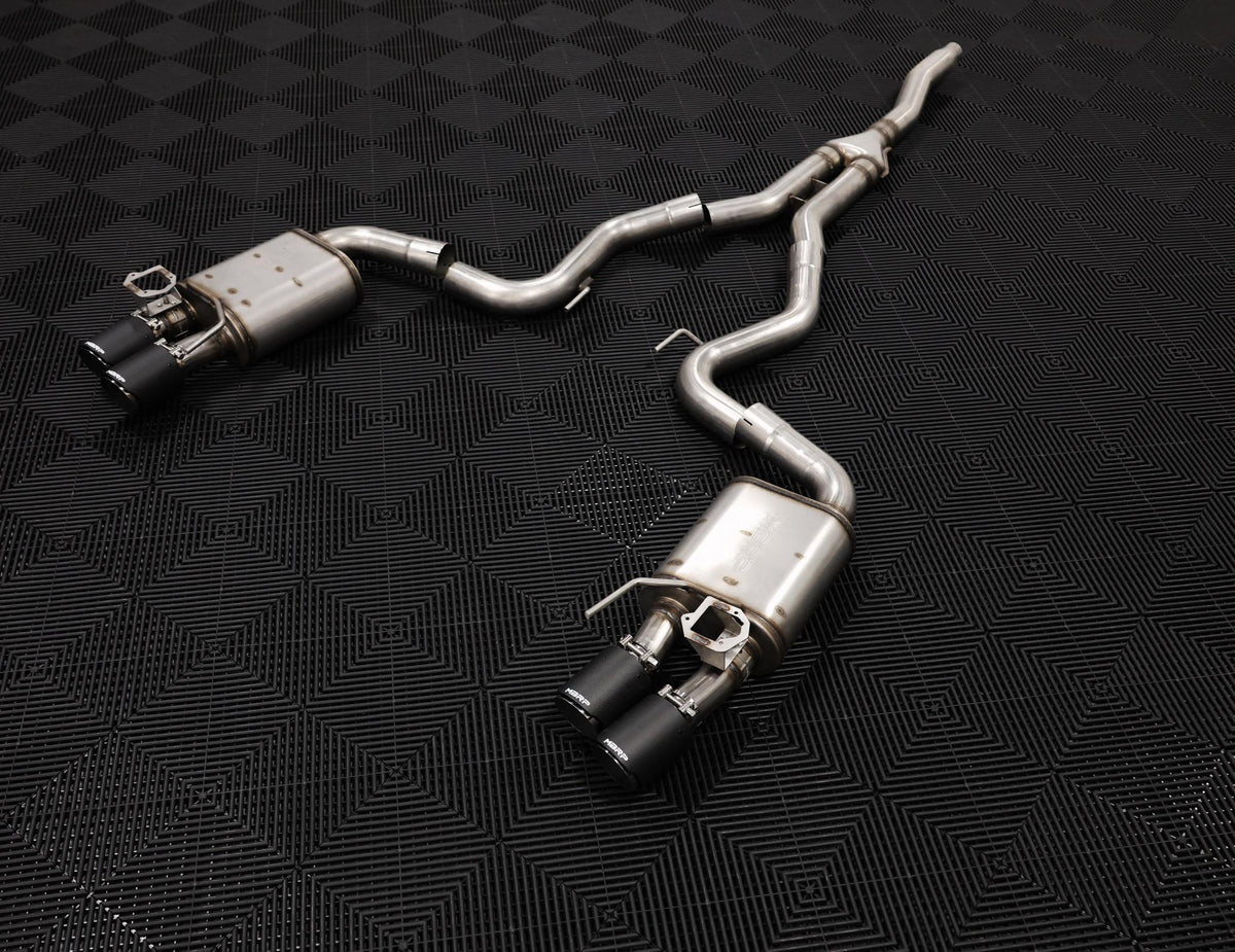 MBRP S72233CF - 2019-2023 Ford Mustang 2.3L EcoBoost Active T304 Stainless Steel 3 Inch Cat-Back Quad Rear Exit with CF Tips MBRP 5