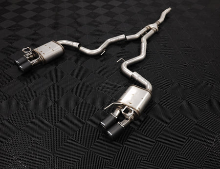 MBRP S72233CF - 2019-2023 Ford Mustang 2.3L EcoBoost Active T304 Stainless Steel 3 Inch Cat-Back Quad Rear Exit with CF Tips MBRP 5