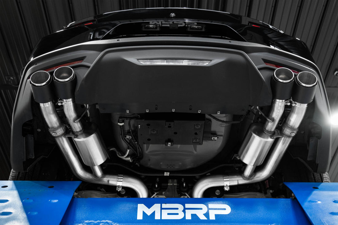 MBRP S72553CF 3 Inch Cat-Back Exhaust System Armor Pro T304 Stainless Steel Quad Rear Exit Carbon Fiber Tips