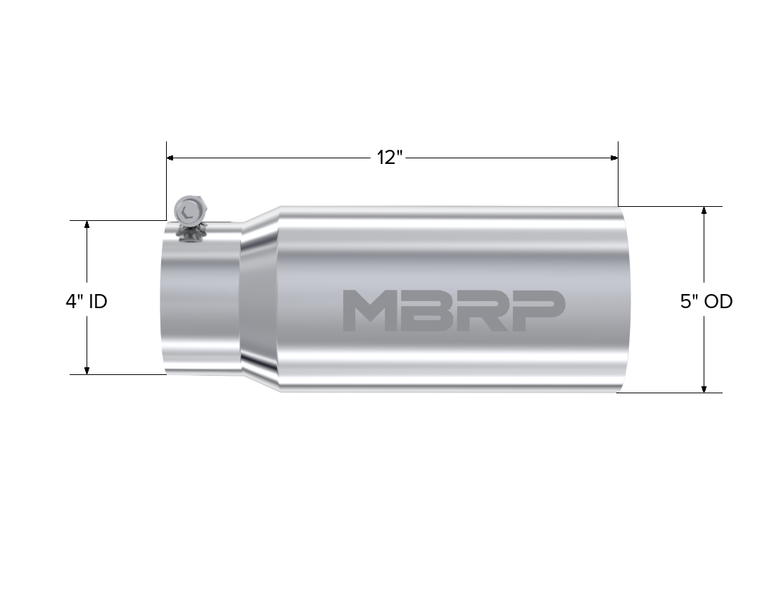 MBRP T5049 - Exhaust Tail Pipe Tip 5 Inch O.D. Dual Wall Straight 4 Inch Inlet 12 Inch Length T304 Stainless Steel MBRP