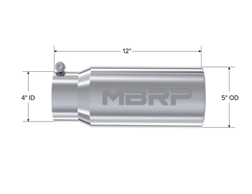 MBRP T5050 - Exhaust Tail Pipe Tip 5 Inch O.D. Rolled Straight 4 Inch Inlet 12 Inch Length T304 Stainless Steel MBRP
