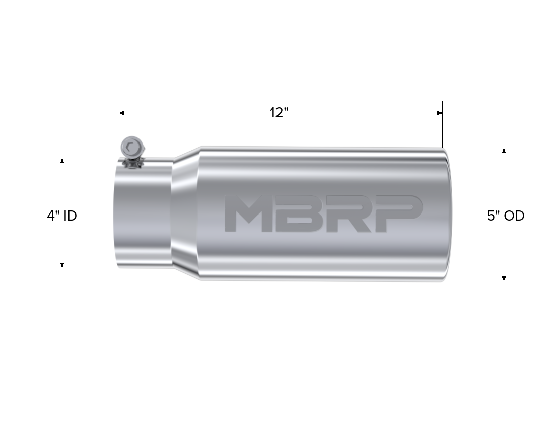 MBRP T5050 - Exhaust Tail Pipe Tip 5 Inch O.D. Rolled Straight 4 Inch Inlet 12 Inch Length T304 Stainless Steel MBRP