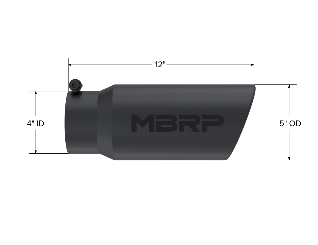 MBRP T5051BLK - Exhaust Tip 5 Inch O.D. Angled Rolled End 4 Inch Inlet 12 Inch Length-Black Finish MBRP