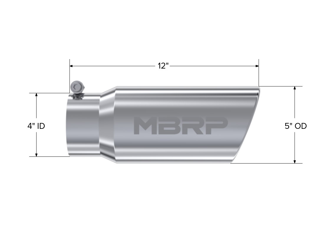 MBRP T5051 - Exhaust Tail Pipe Tip 5 Inch O.D. Angled Rolled End 4 Inch Inlet 12 Inch Length T304 Stainless Steel MBRP