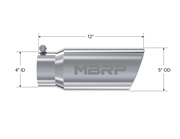 MBRP T5051 - Exhaust Tail Pipe Tip 5 Inch O.D. Angled Rolled End 4 Inch Inlet 12 Inch Length T304 Stainless Steel MBRP
