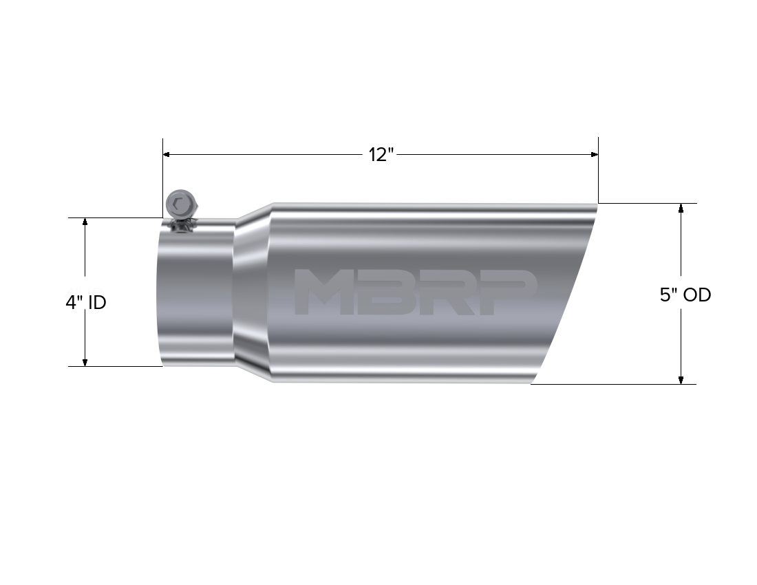 MBRP T5052 - Exhaust Tail Pipe Tip 5 Inch O.D. Angled Single Walled 4 Inch Inlet 12 Inch Length T304 Stainless Steel MBRP 2